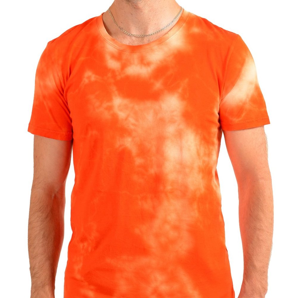 Balmain Men's Orange Distressed Short Sleeve Crewneck T-Shirt